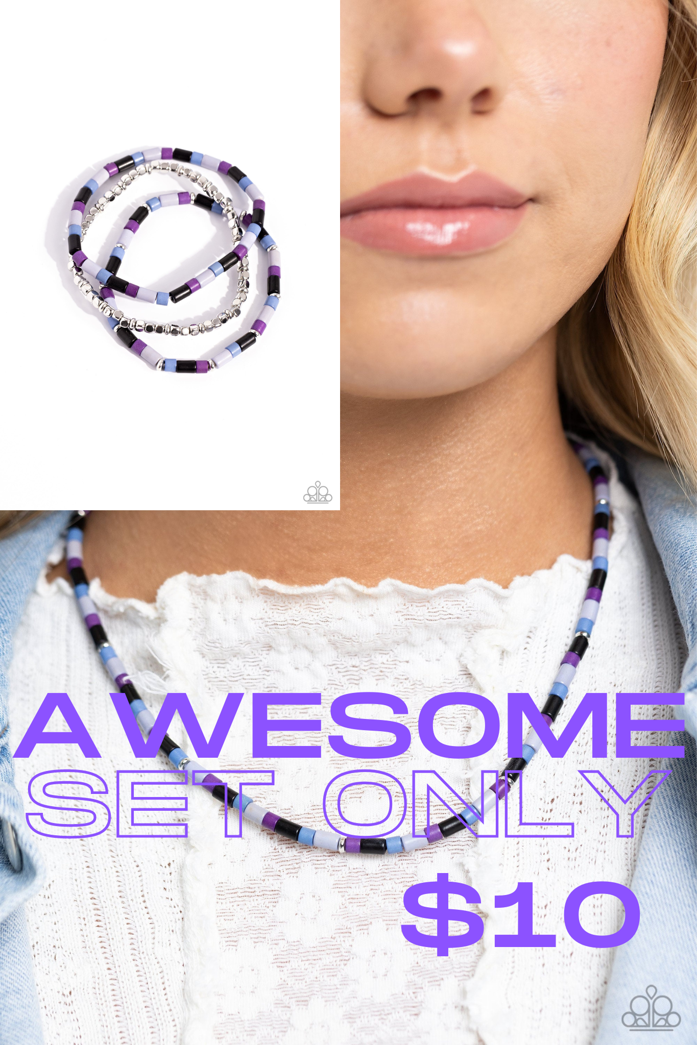 $16 set Paparazzi ♥ Natural Nonchalance - Black ♥ Necklace and Natural Notion - Black Bracelet