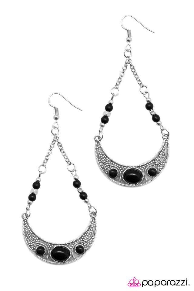 Paparazzi ♥ Not A Moment Too MOON - Black ♥ Earrings
