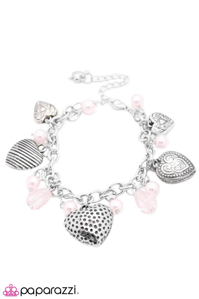 Paparazzi ♥ Decorated Hearts and Pink Beads - Blockbuster Bracelet ♥ Bracelet