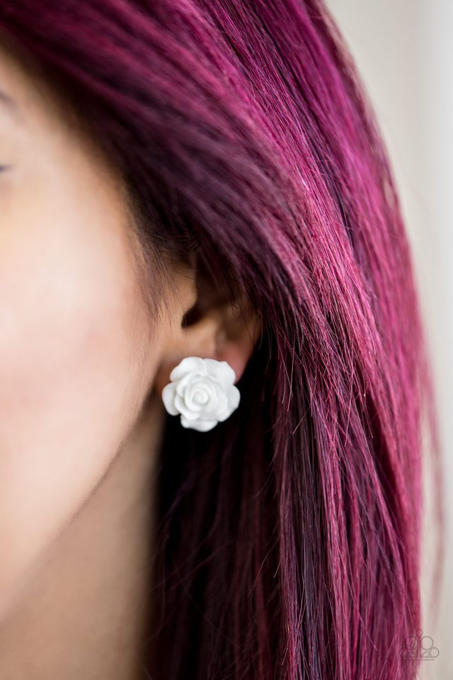 Paparazzi ♥ Garden Rave - White Post ♥ Post Earrings