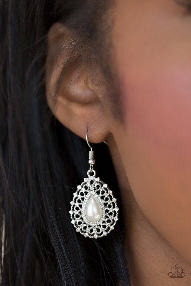 Paparazzi ♥ Court Chic - White ♥ Earrings