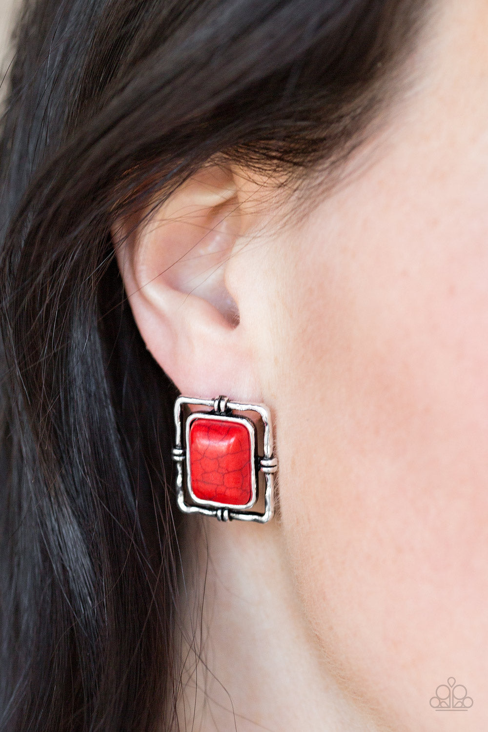 Paparazzi ♥ Center STAGECOACH - Red ♥ Post Earrings