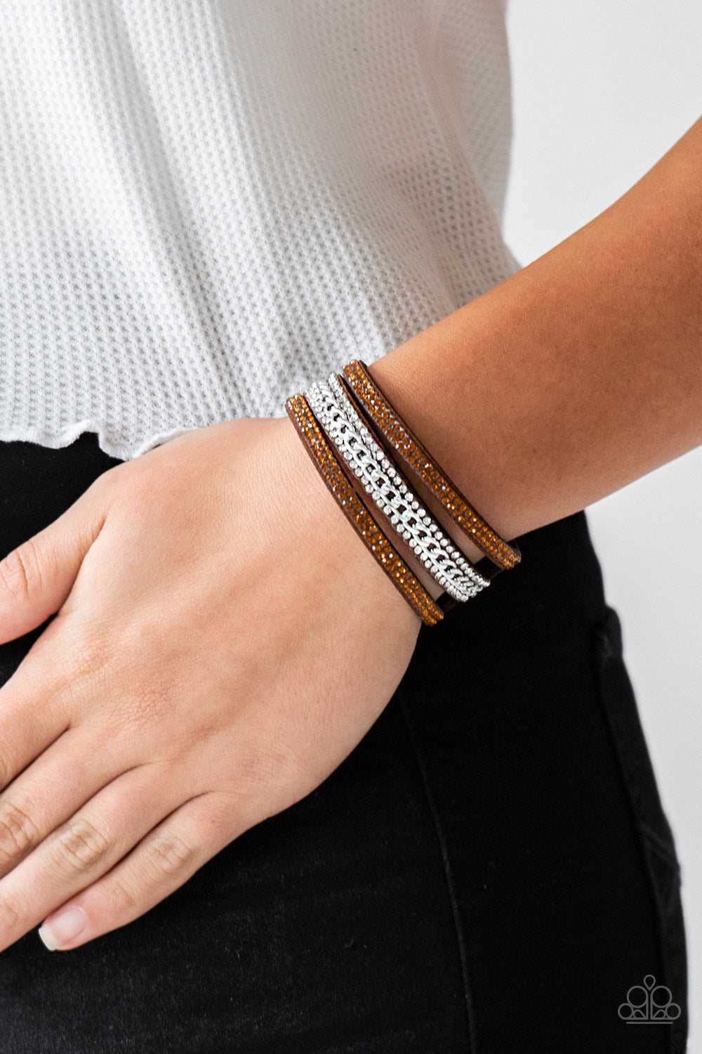 Paparazzi ♥ Rollin In Rhinestones - Brown ♥ Bracelet