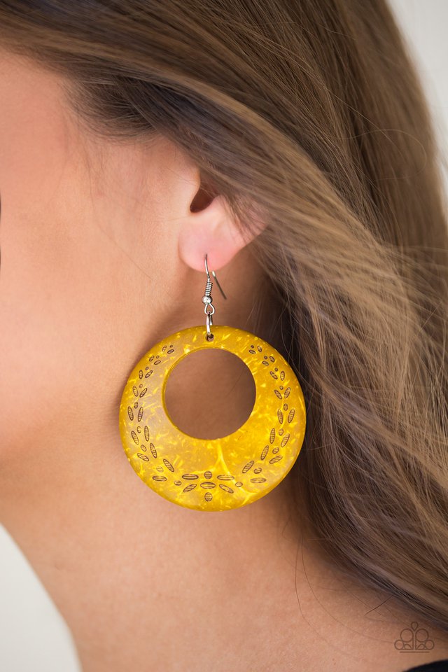 Paparazzi ♥ Beach Club Clubbin - Yellow ♥ Earrings