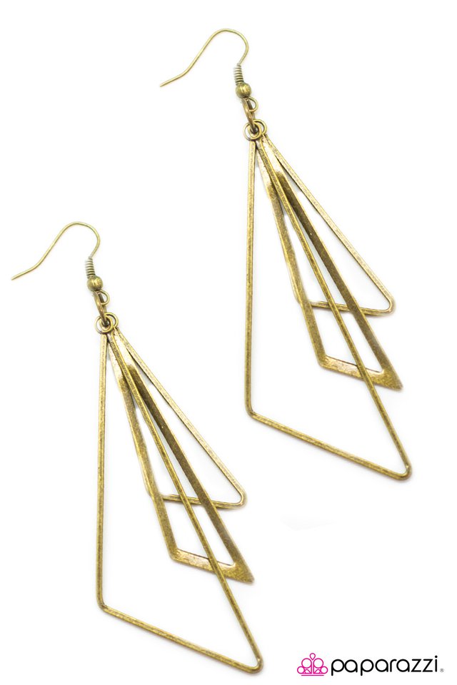 Paparazzi ♥ Triangle Trifecta - Brass ♥ Earrings