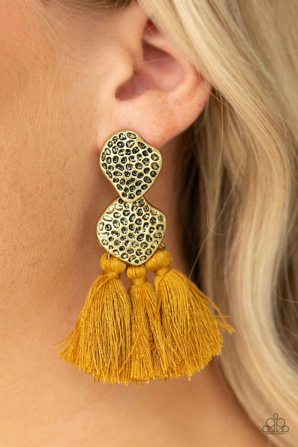 Paparazzi ♥ Tenacious Tassel - Yellow ♥ Post Earrings