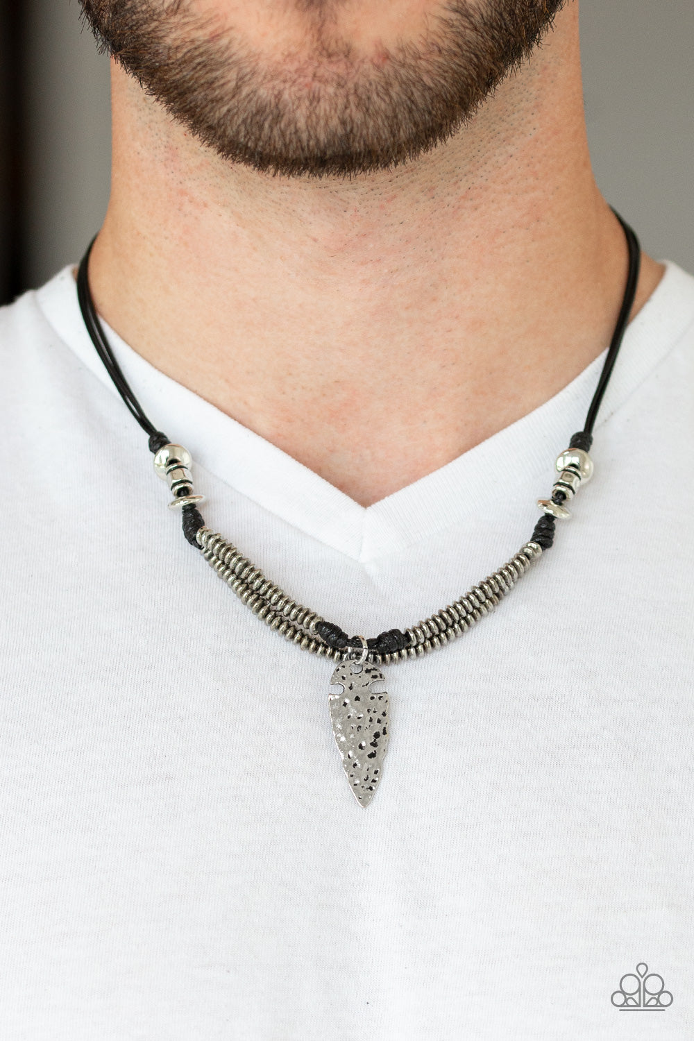 Paparazzi ♥ Off With His ARROWHEAD - Black ♥ Mens Necklace