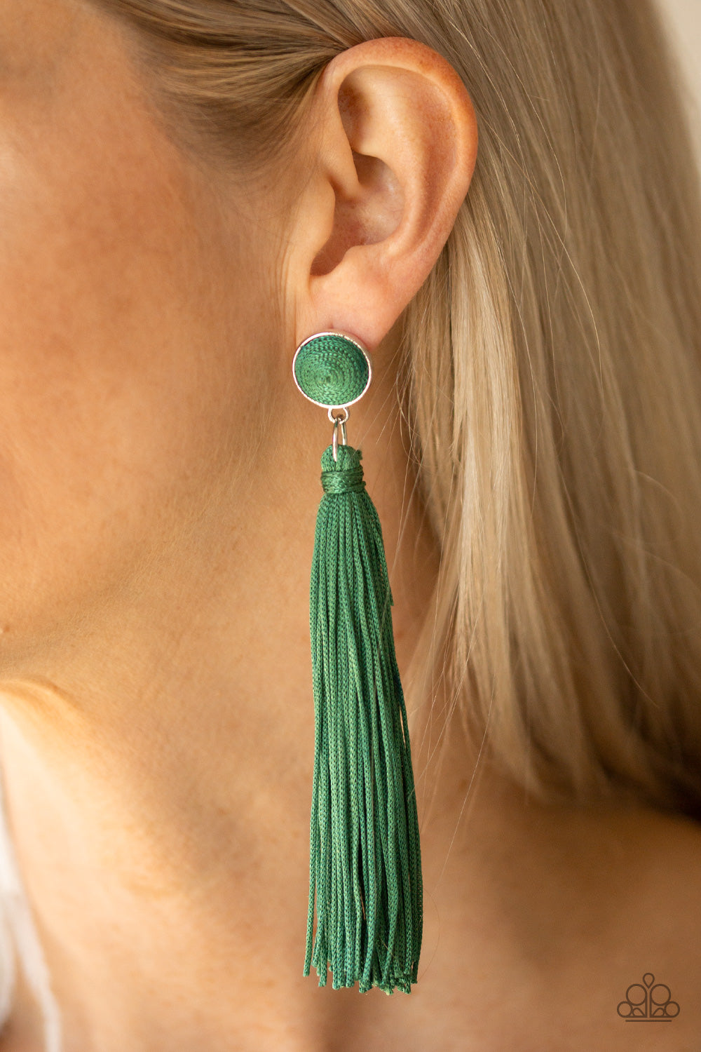Paparazzi ♥ Tightrope Tassel - Green ♥ Post Earrings