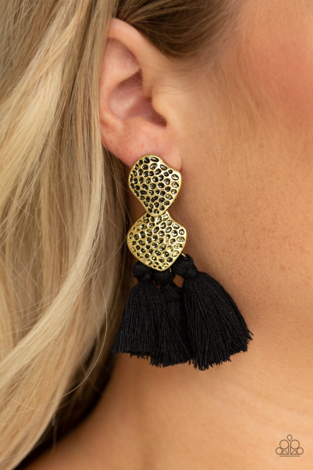 Paparazzi ♥ Tenacious Tassel - Black ♥ Post Earrings