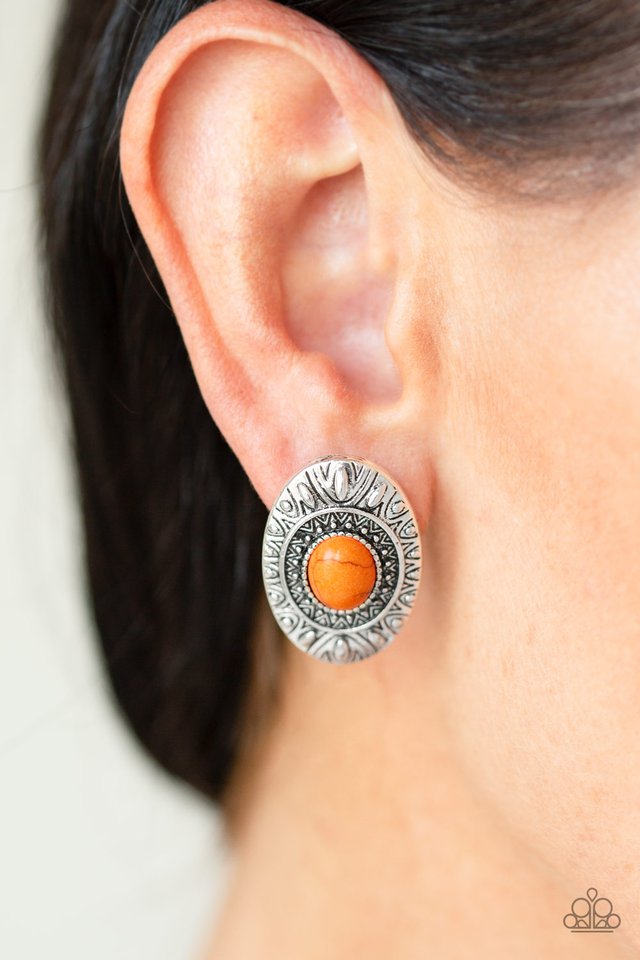 Paparazzi ♥ Stone Tiki - Orange ♥ Post Earrings