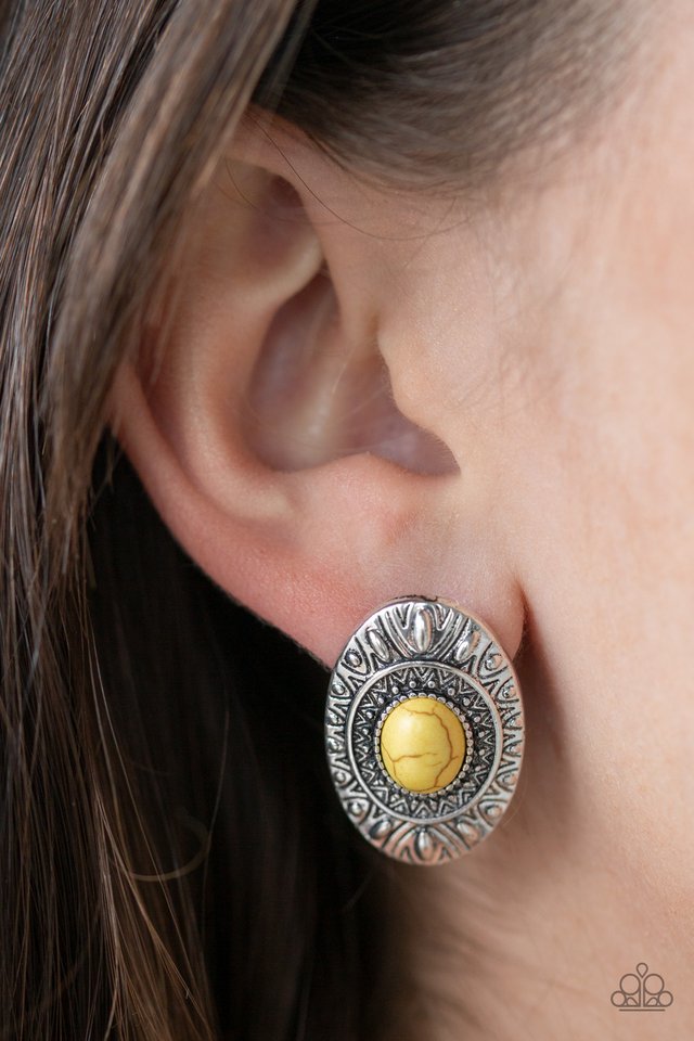 Paparazzi ♥ Stone Tiki - Yellow ♥ Post Earrings