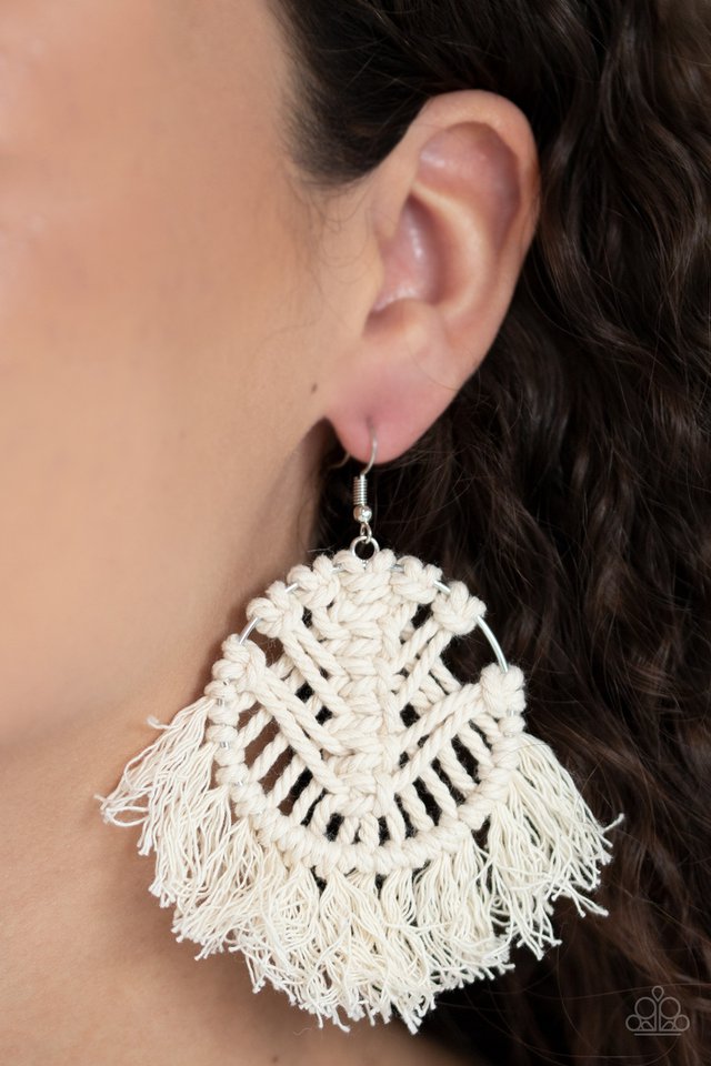 Paparazzi ♥ All About MACRAME - White ♥ Earrings
