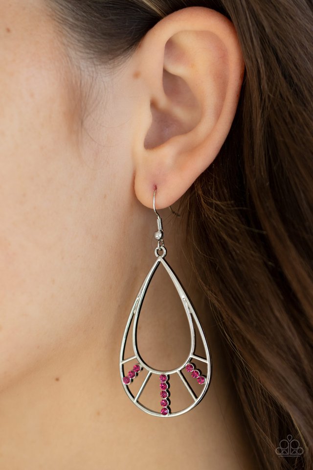 Paparazzi ♥ Line Crossing Sparkle - Pink ♥ Earrings
