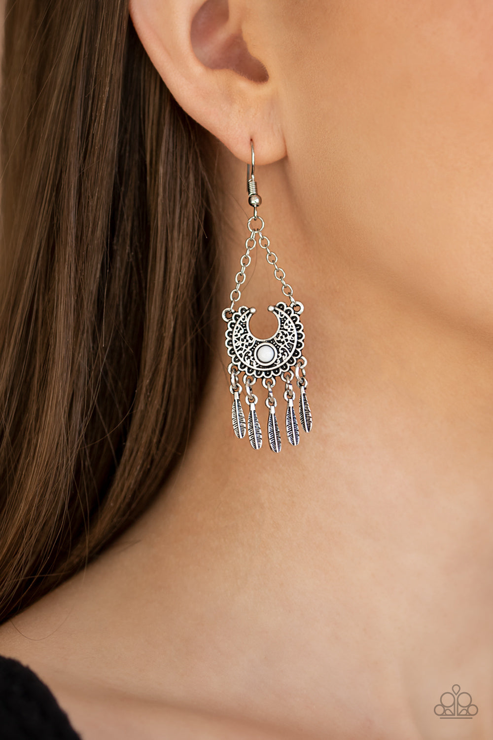 Paparazzi ♥ Fabulously Feathered - White ♥ Earrings