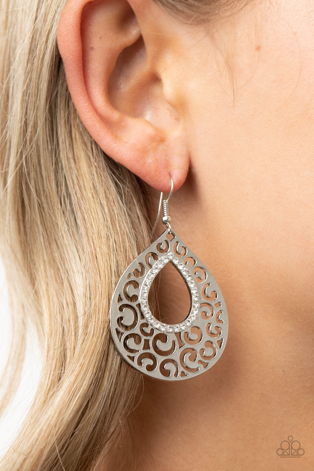 Paparazzi ♥ Airy Applique - White ♥ Earrings