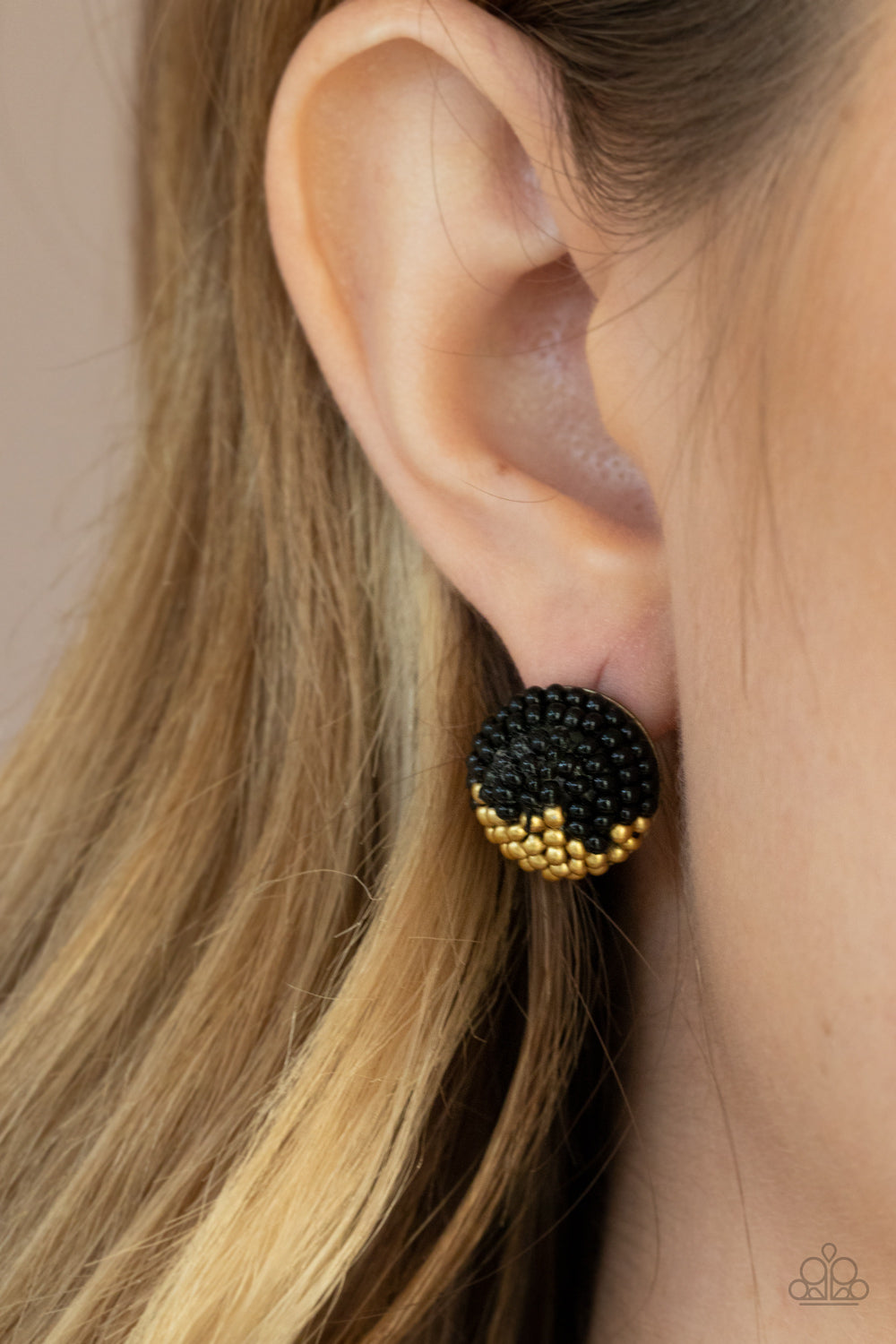 Paparazzi ♥ As Happy As Can BEAD - Black ♥ Post Earrings