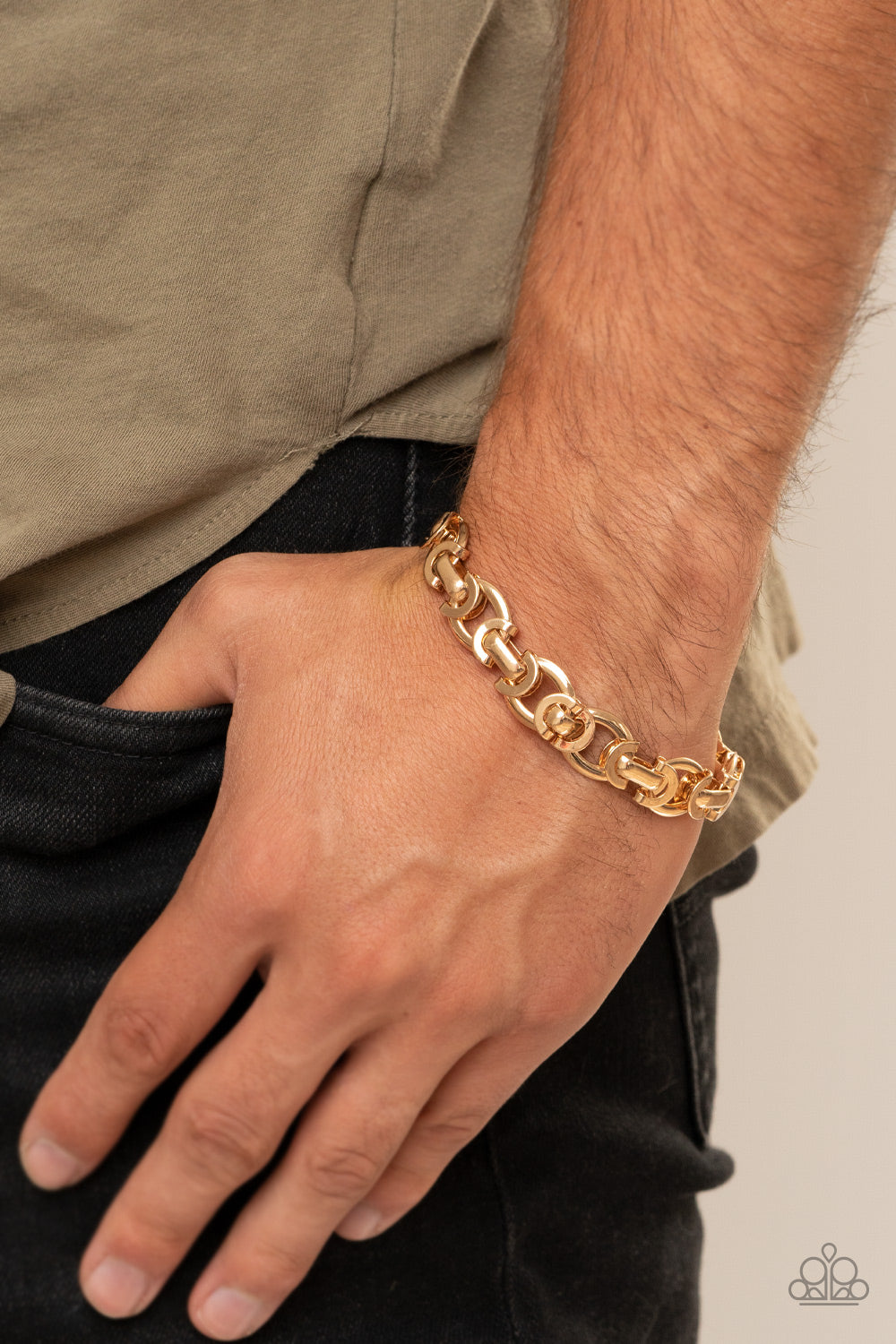 Paparazzi ♥ Advisory Warning - Gold ♥ Mens Bracelet
