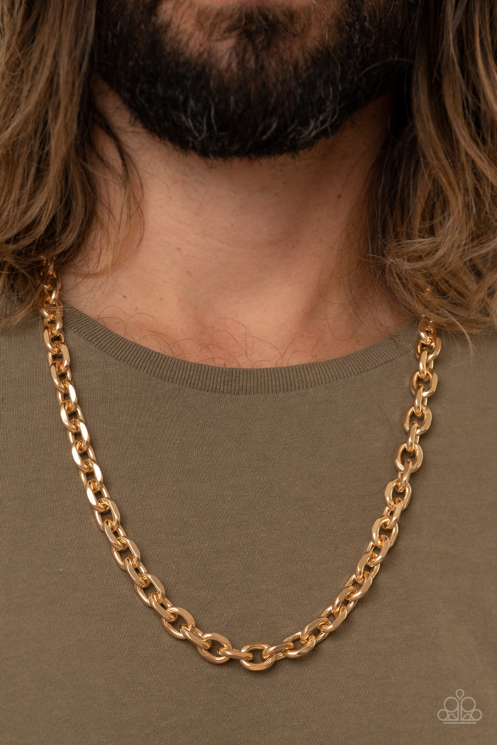 Paparazzi ♥ Steel Trap - Gold ♥ Mens Necklace