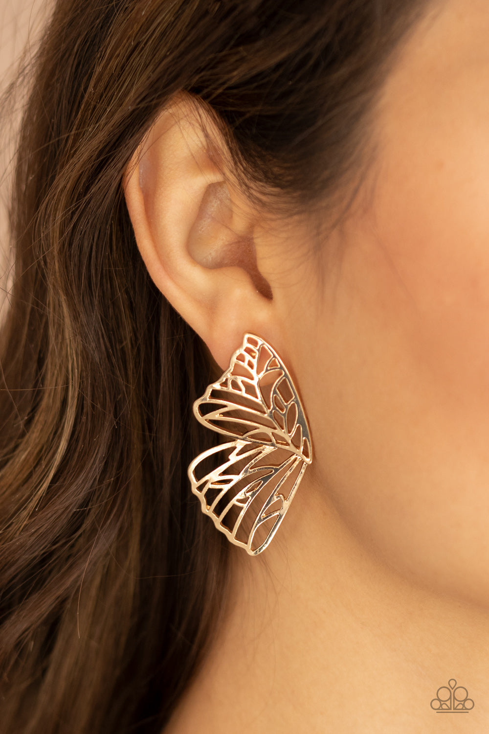 Paparazzi ♥ Butterfly Frills - Gold ♥ Post Earrings