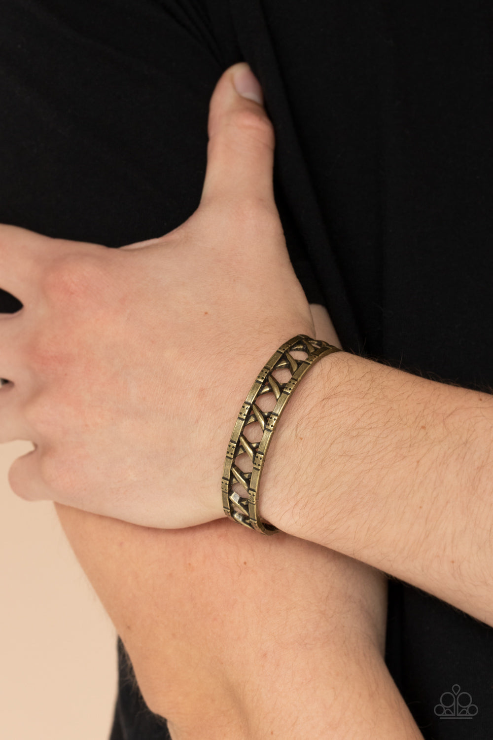 Paparazzi ♥ In Over Your METALHEAD - Brass ♥ Mens Bracelet