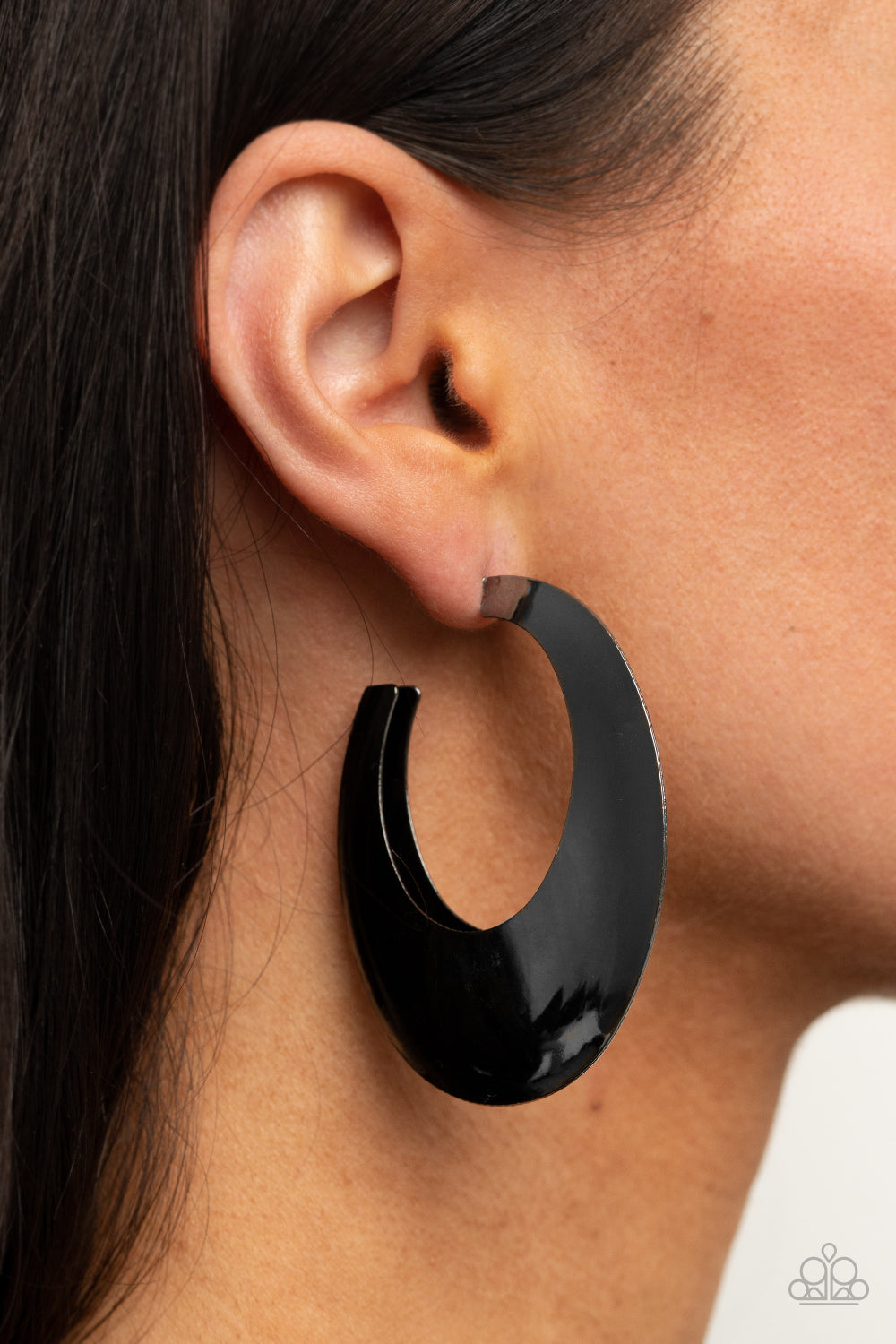 Paparazzi ♥ Going OVAL-board - Black ♥ Earrings
