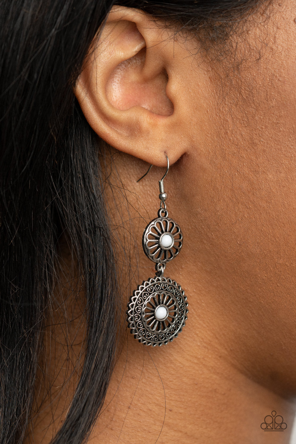 Paparazzi ♥ Keep It WHEEL - White ♥ Earrings