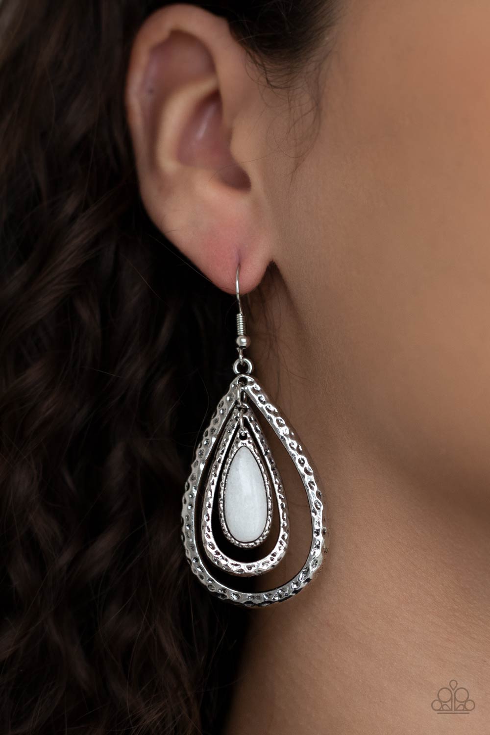 Paparazzi ♥ Teardrop Torrent - White ♥ Earrings