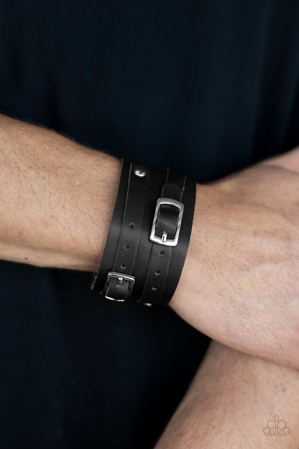 Paparazzi ♥ Bronco Bustin Buckles - Black ♥ Mens Bracelet