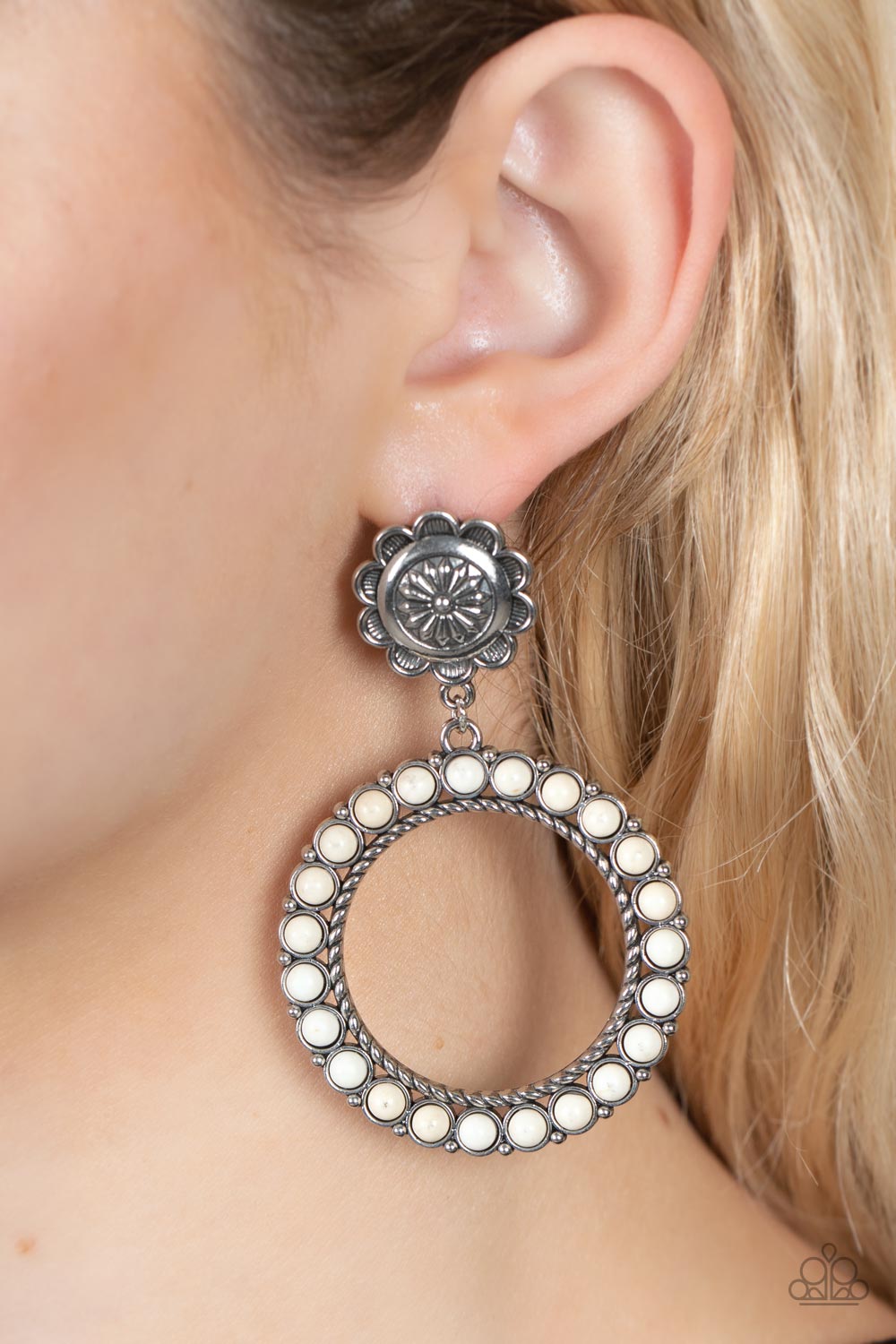 Paparazzi ♥ Playfully Prairie - White ♥ Post Earrings