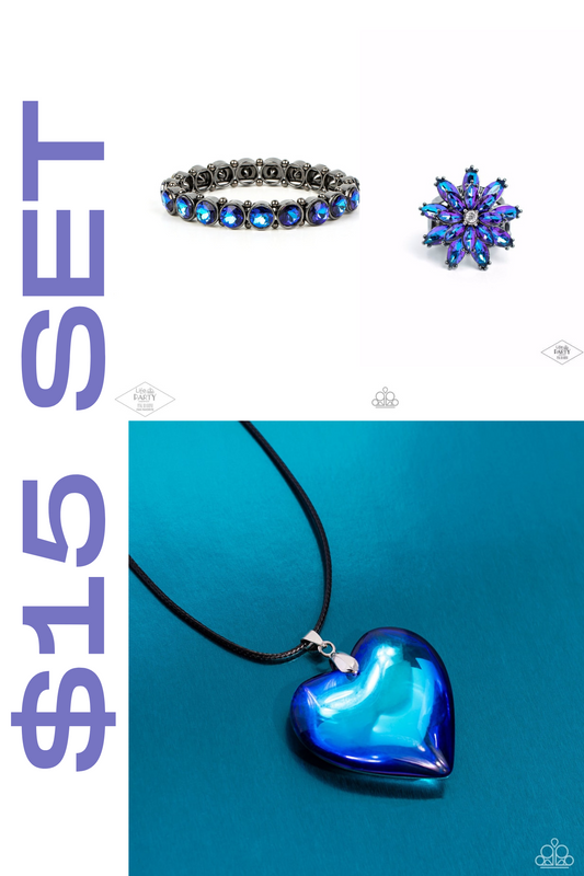 $15 bracelet124 + ring051 + Paparazzi ♥ Seize the Simplicity - Blue ♥  Necklace