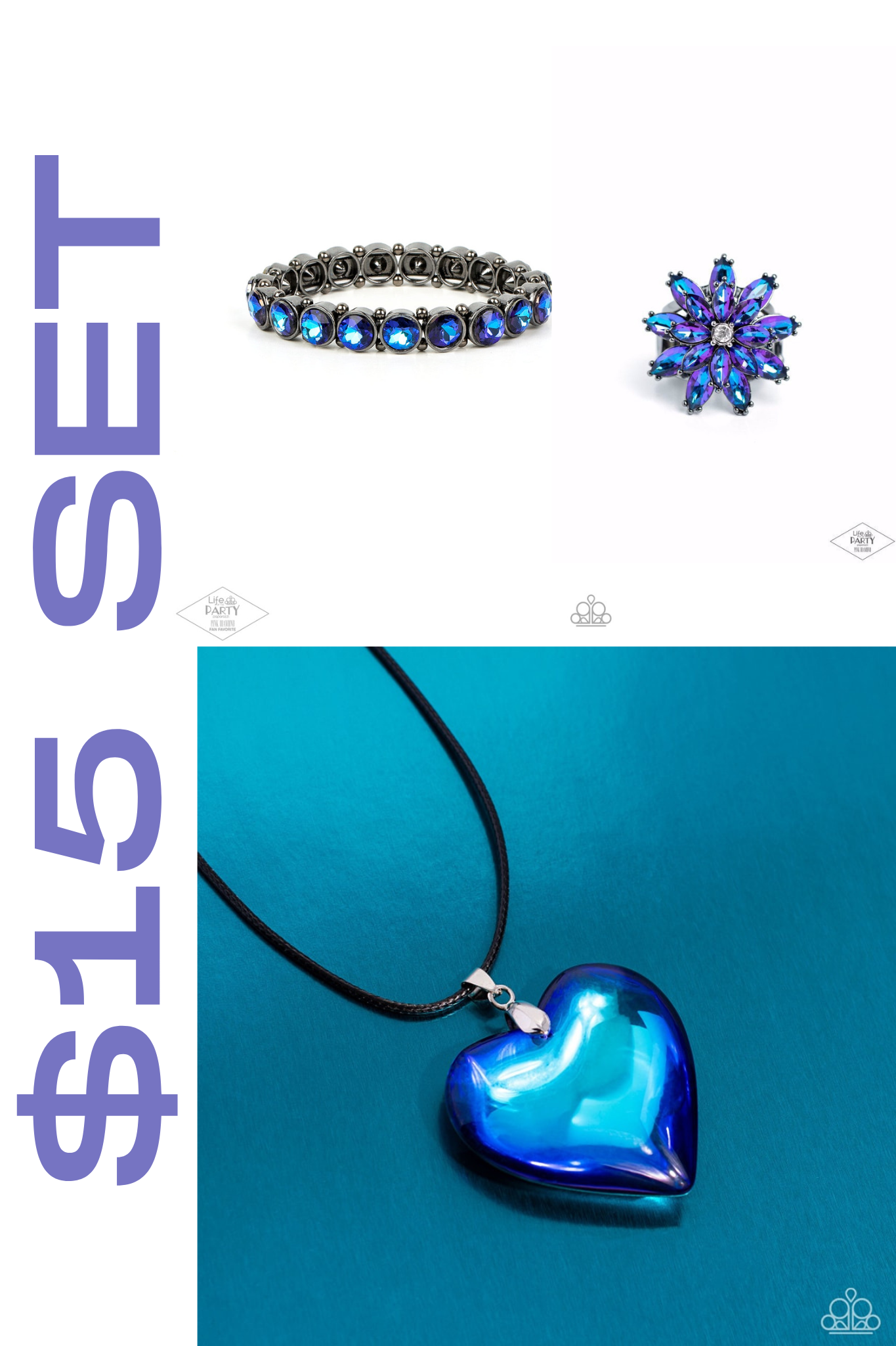 $24 bracelet124 + ring051 + Paparazzi ♥ Seize the Simplicity - Blue ♥  Necklace