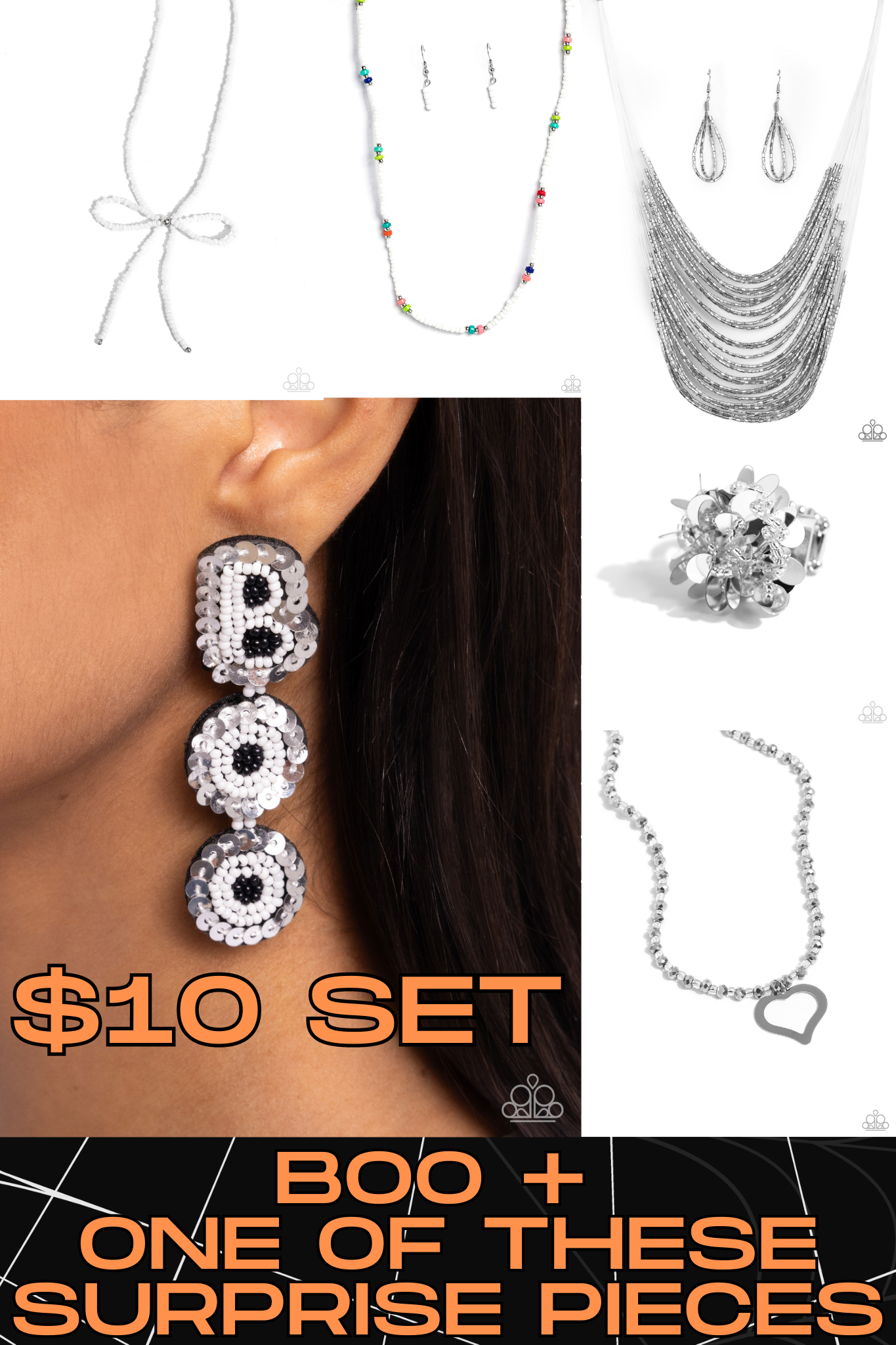 $16 set matching piece + Paparazzi ♥ Halloween Bash - White ♥  Post Earrings (Copy)