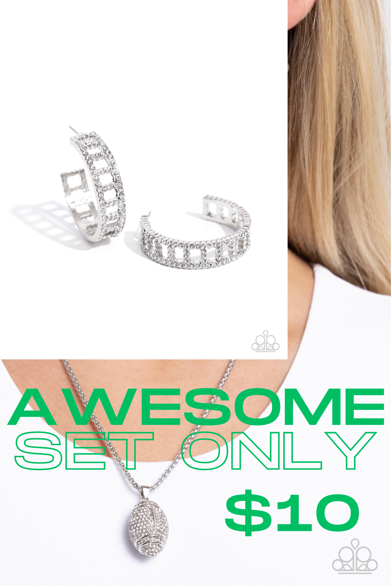 $16 set Paparazzi ♥ End Zone Elegance - White ♥  Necklace