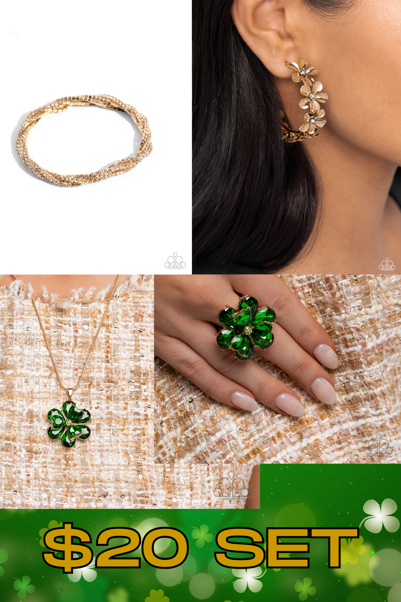$32 SET (see pic) *Ordered 2/14* Paparazzi ♥ Complete Look - Green ♥ BB-GR-FO