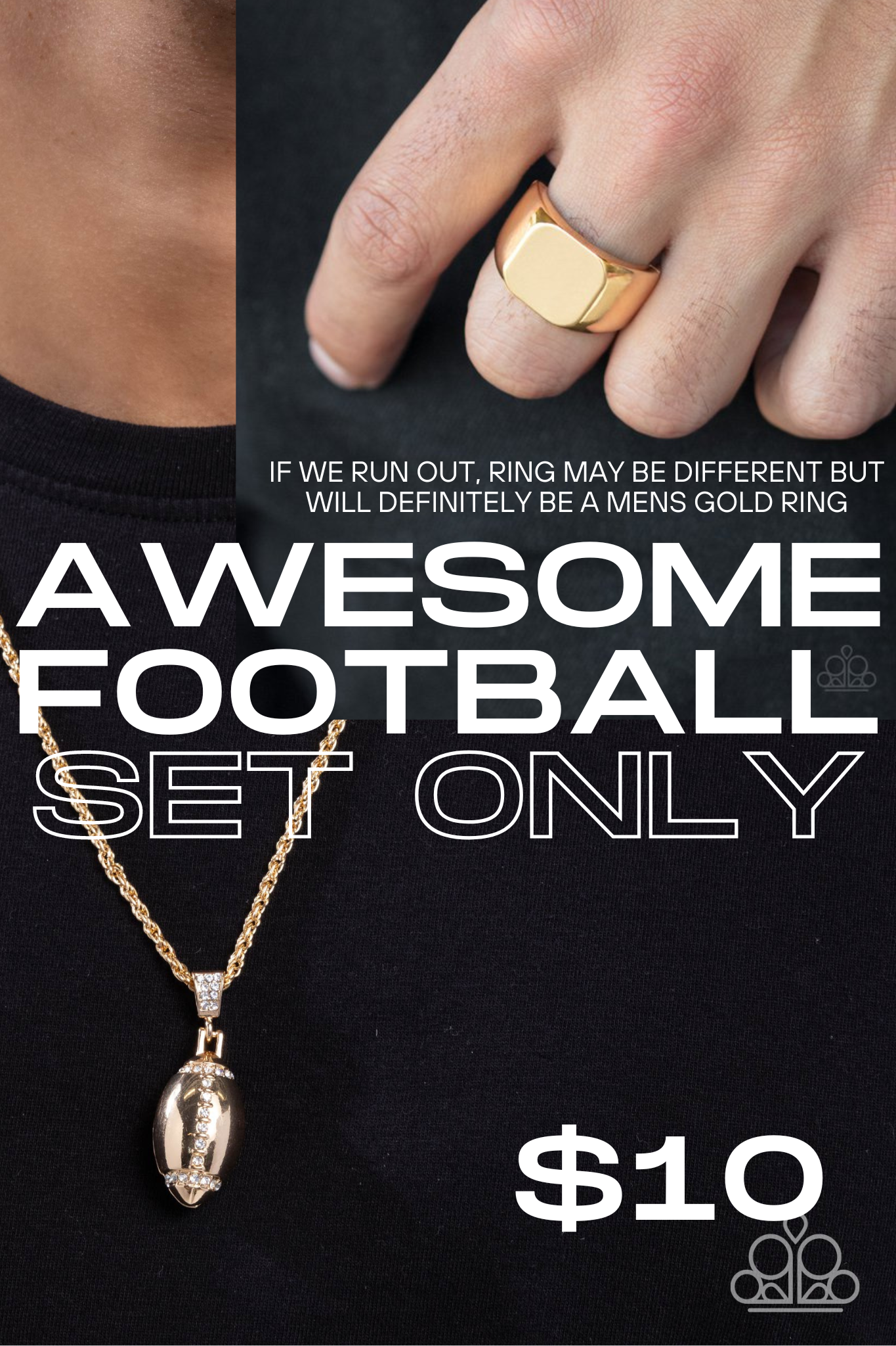 $16 Set Mens Gold Ring + Paparazzi ♥ Football Future - Gold ♥  Mens Necklace (Copy)