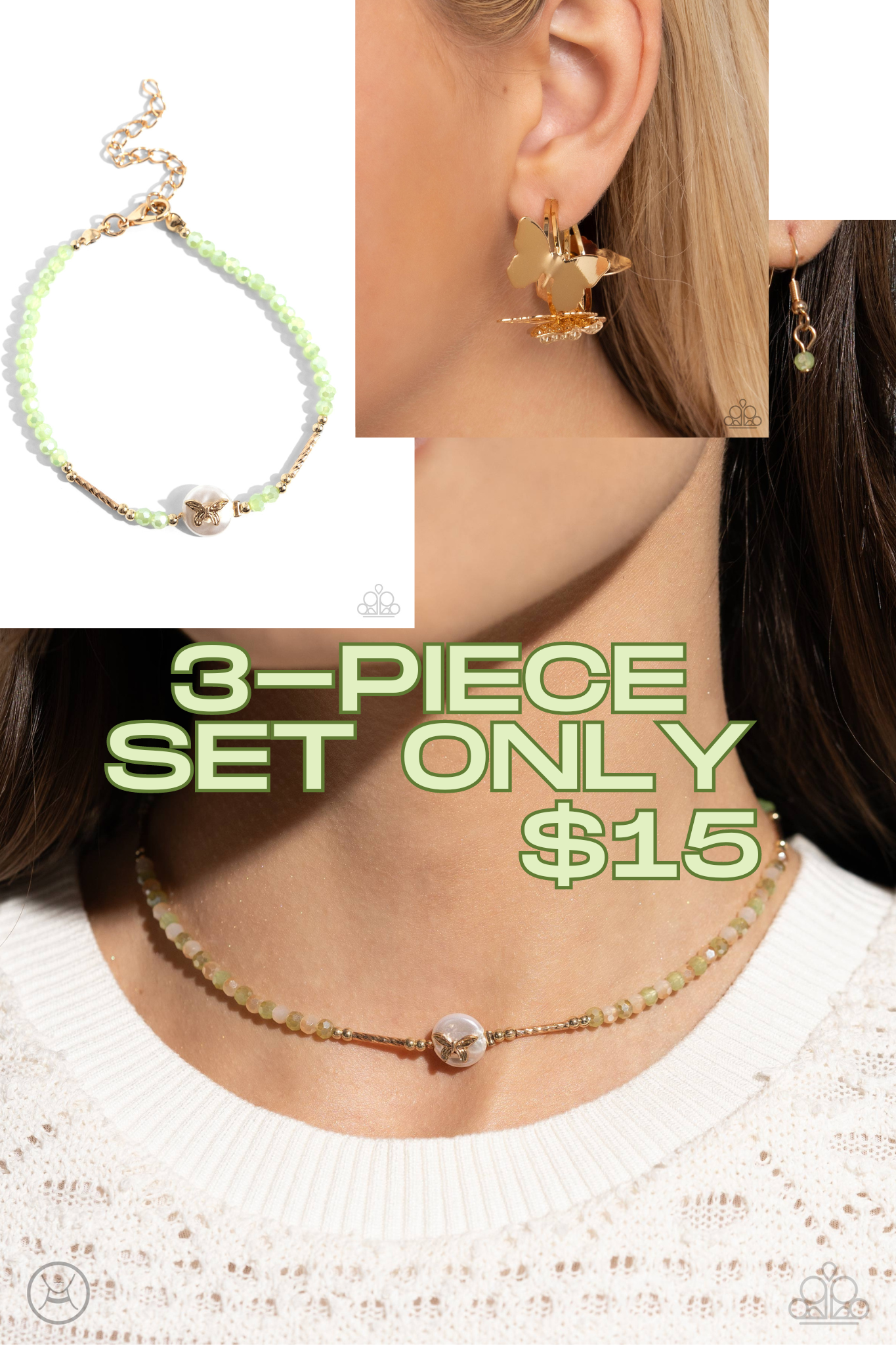 $24 set with bracelet and earrings Paparazzi ♥ Aerial Action - Green ♥  Necklace