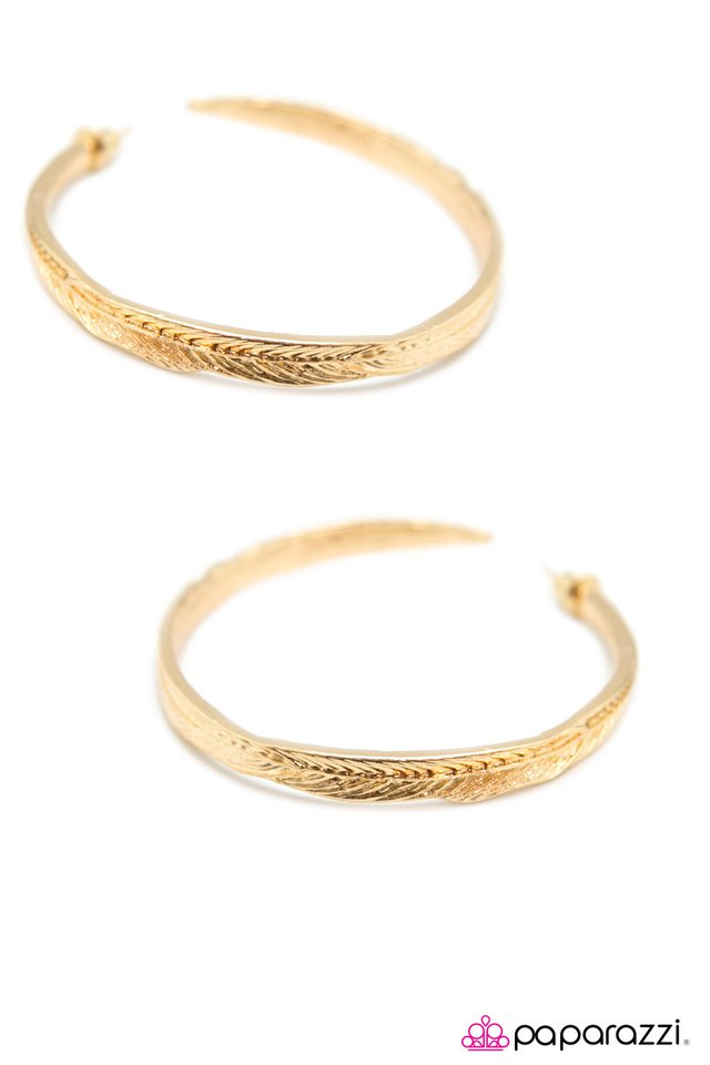 Paparazzi ♥ Its Now or FEATHER - Gold ♥ Earrings