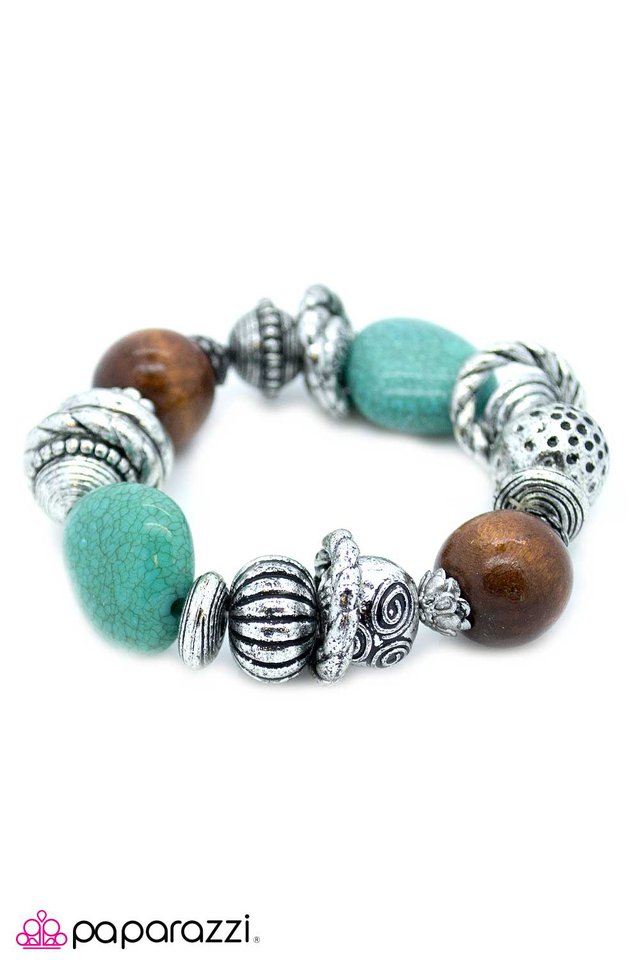 Paparazzi ♥ Turquoise and Brown Beads - Blockbuster Bracelet ♥ Bracelet