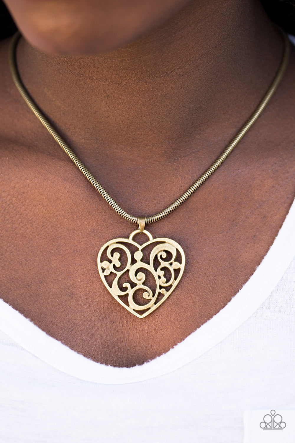 Paparazzi ♥ FILIGREE Your Heart With Love - Brass ♥  Necklace