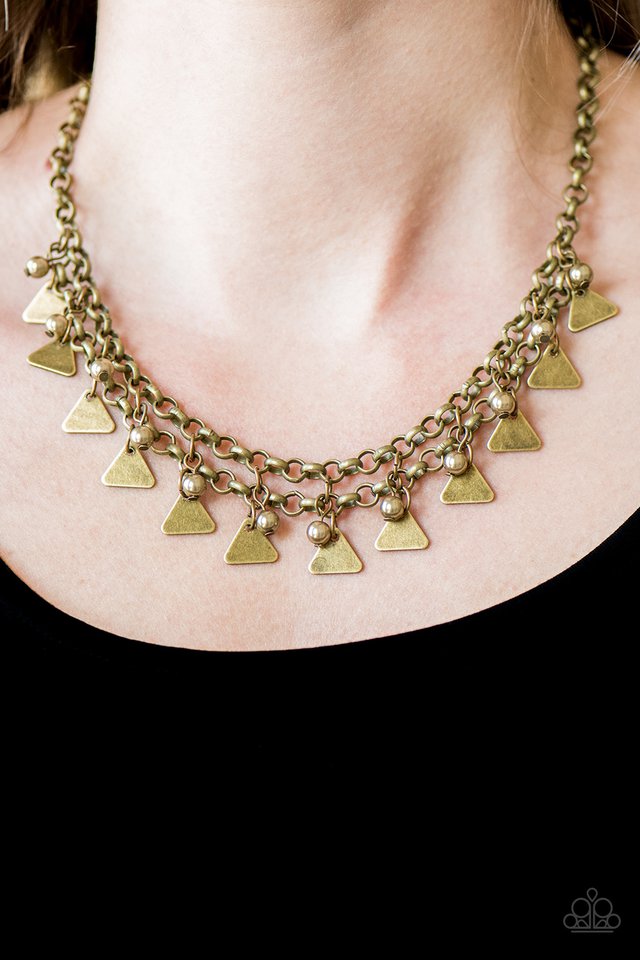 Paparazzi ♥ Pretty In Pyramids - Brass ♥ Necklace