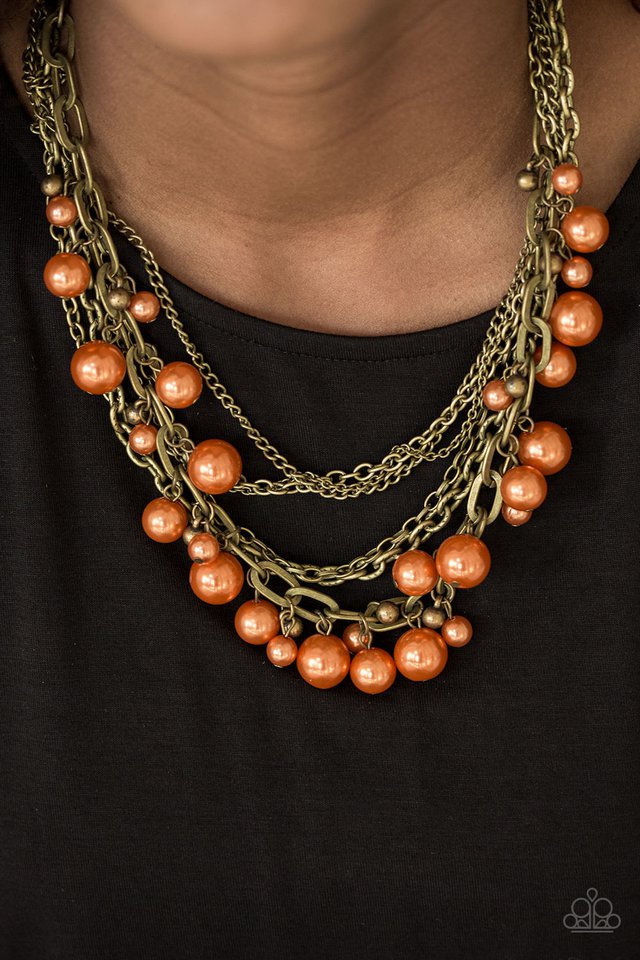 Paparazzi ♥ Shipwrecked Shimmer - Orange/Brass ♥ Necklace