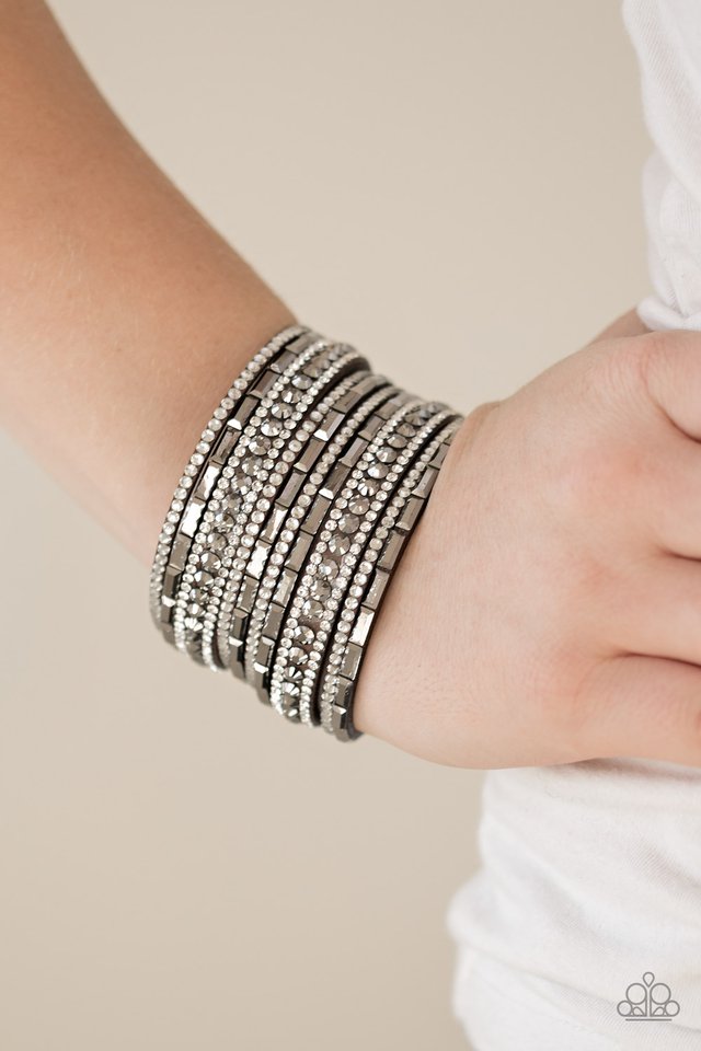 Paparazzi ♥ Wham Bam Glam - Hematite/White ♥ Bracelet