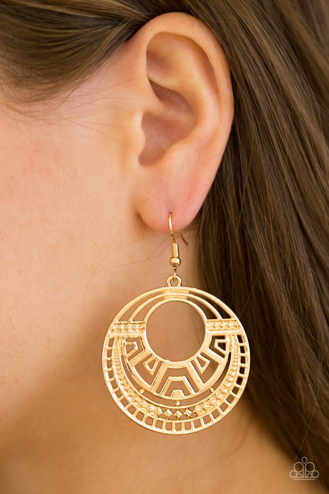 Paparazzi ♥ Modernly Mayan - Gold ♥ Earrings