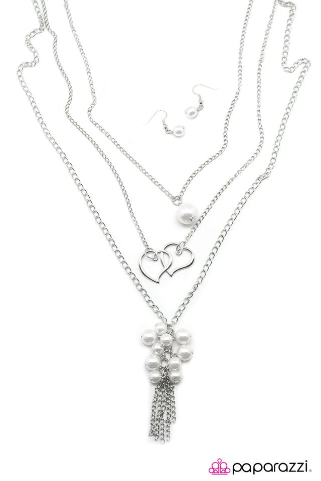 Paparazzi ♥ Two Hearts Beat As One - White ♥ Necklace