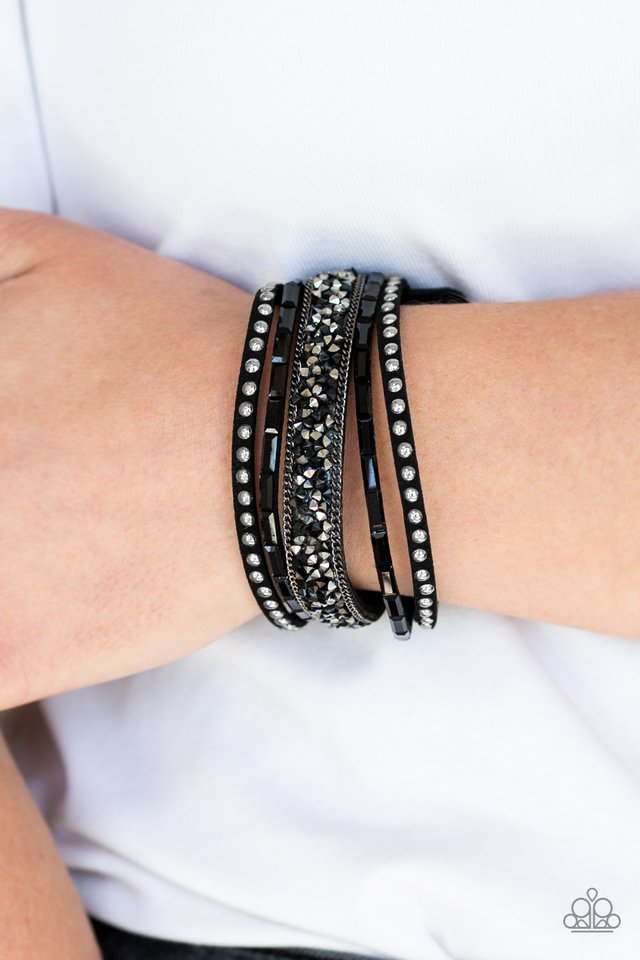 Paparazzi ♥ Rhinestone Rocker - Black 2 ♥ Bracelet