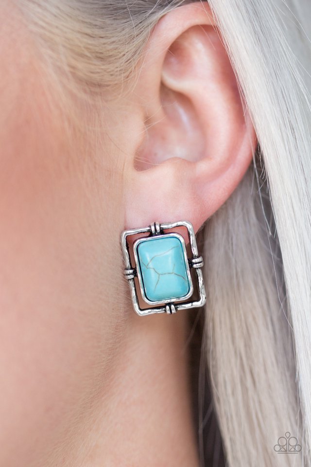 Paparazzi ♥ Center STAGECOACH - Blue ♥ Post Earrings