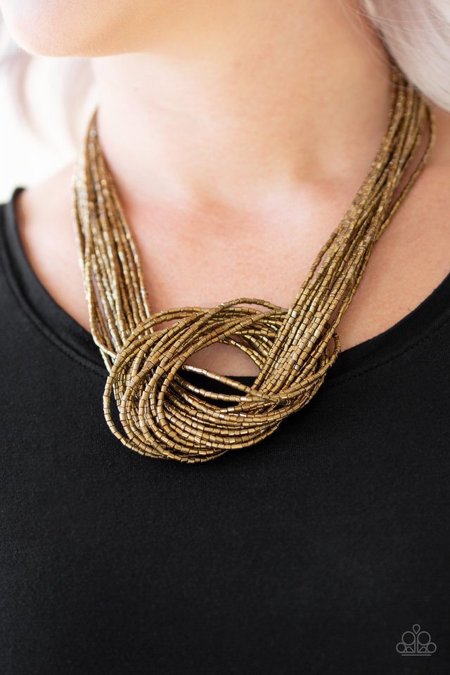 Paparazzi ♥ Knotted Knockout - Brass ♥ Necklace