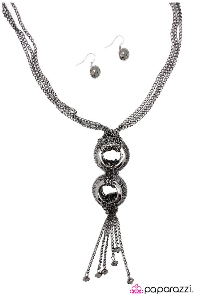 Paparazzi ♥ Dazzling Duo - Gunmetal ♥ Necklace