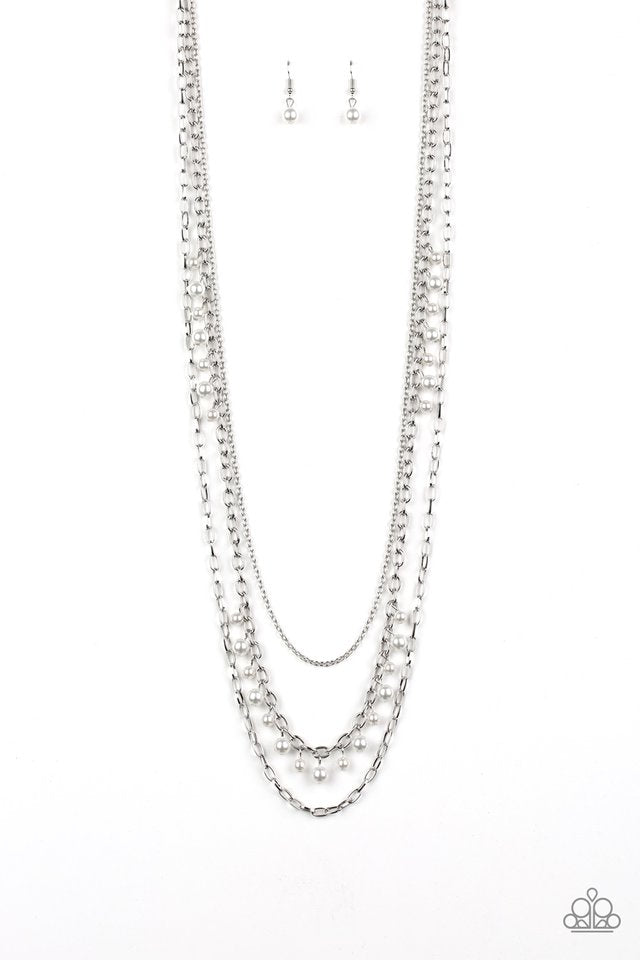 Paparazzi Heir-Headed White Rhinestone and Pearl Necklace