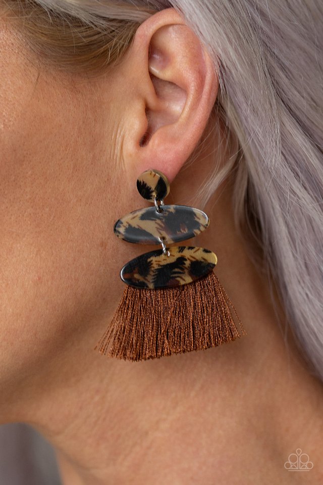 Paparazzi ♥ No One Likes A Cheetah - Brown ♥ Post Earrings
